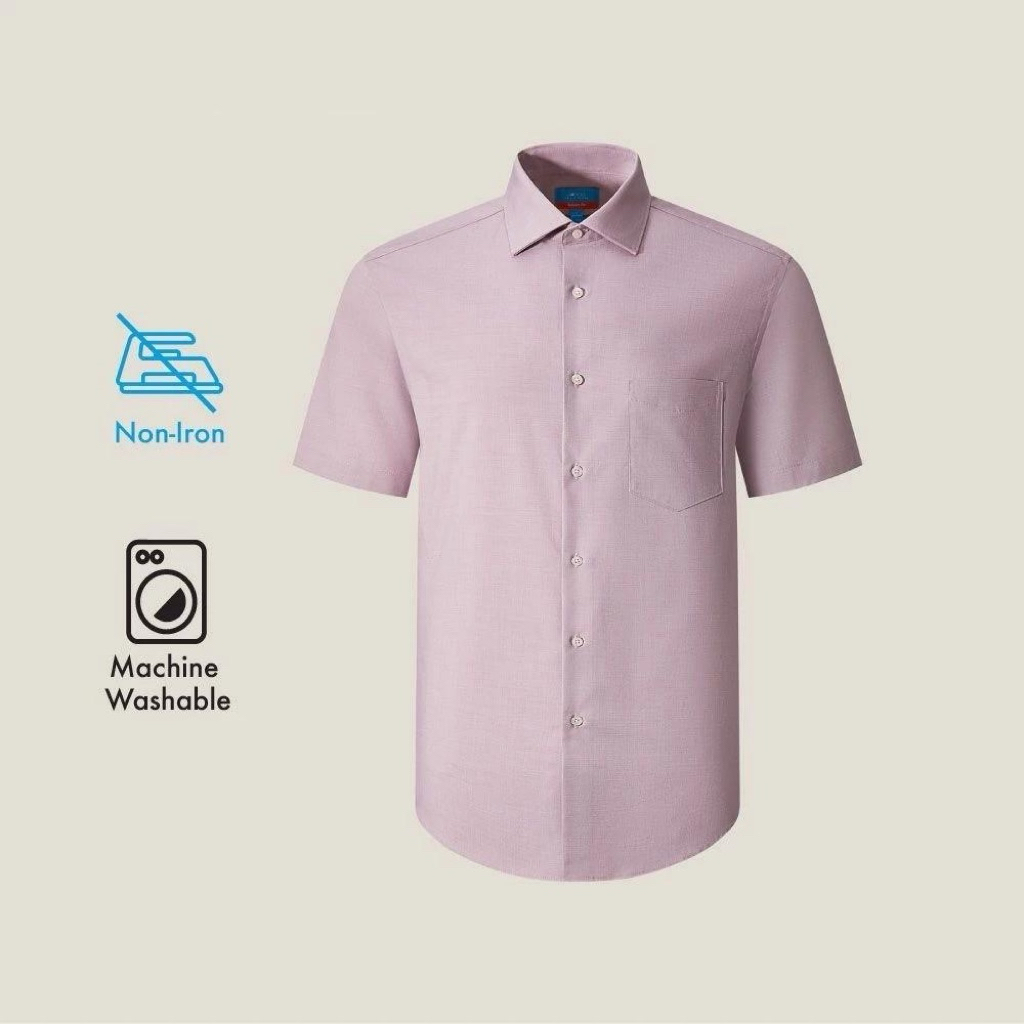 G2000 เสื้อเชิ้ตแขนสั้นผู้ชายสีชมพู ทรง SMART FIT เสื้อเชิ้ตลำลองทรงสุภาพ