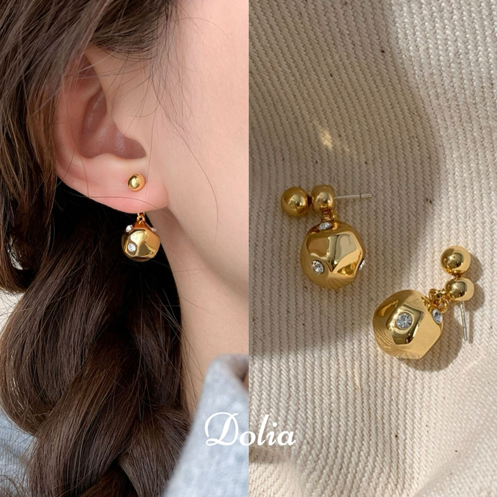 DOLIA [พร้อมส่งจากไทย] ต่างหูห่วงเงินแท้ S925 ต่างหูทรงลูกตุ้มเพชร ต่างหูสไตล์เกาหลี ราคาต่อ 1 คู่ D04