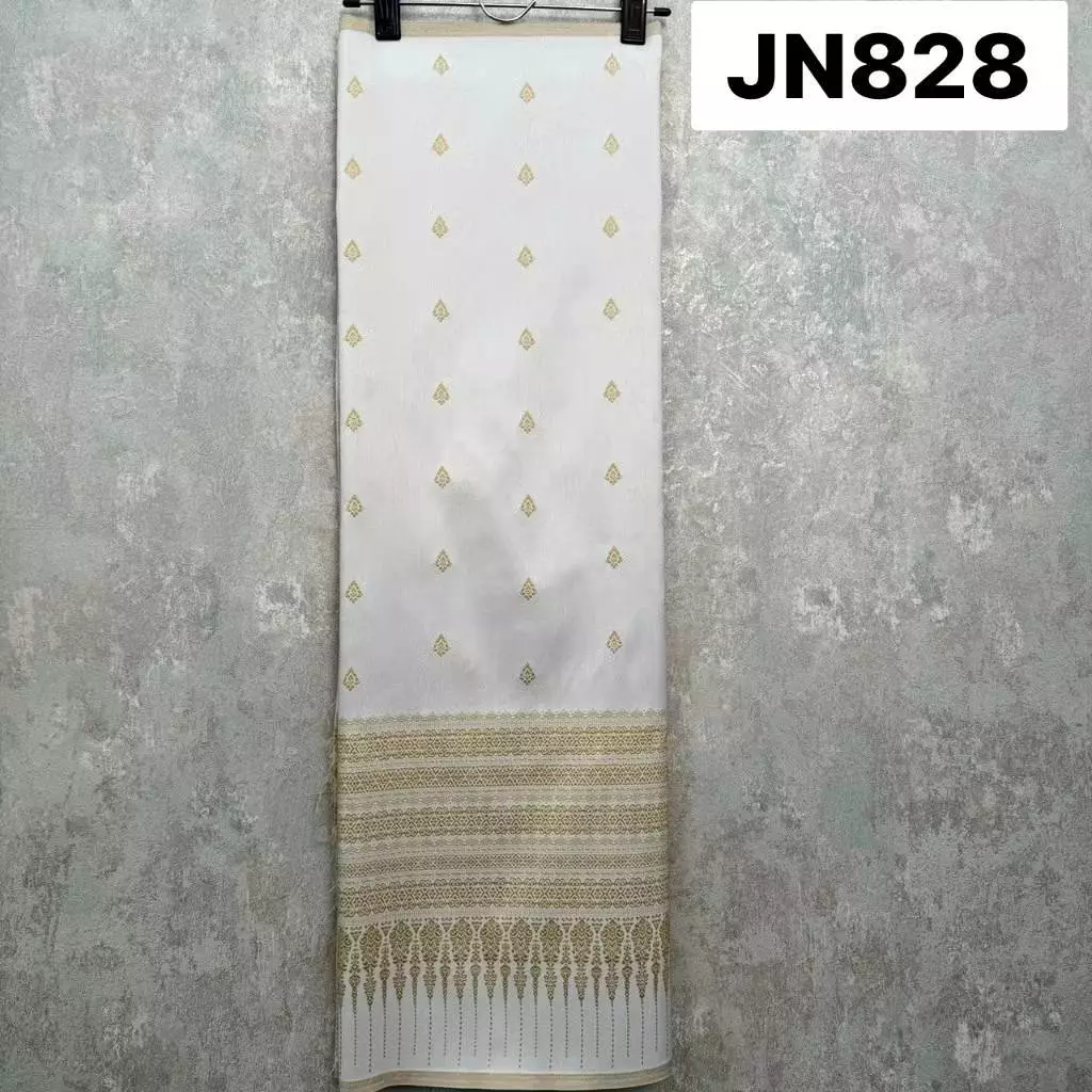 JN828 ผ้าไหมแกมฝ้าย ทอลาย ล้านนาสารภี สีขาวงาช้าง ขนาด 2 หลา