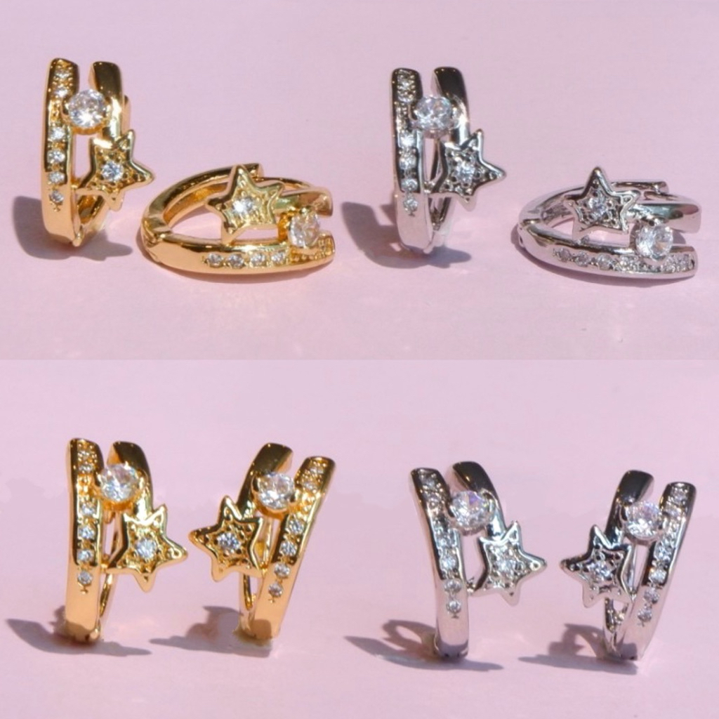 Pat & Shine - ต่างหูห่วง Star Puff Hoops