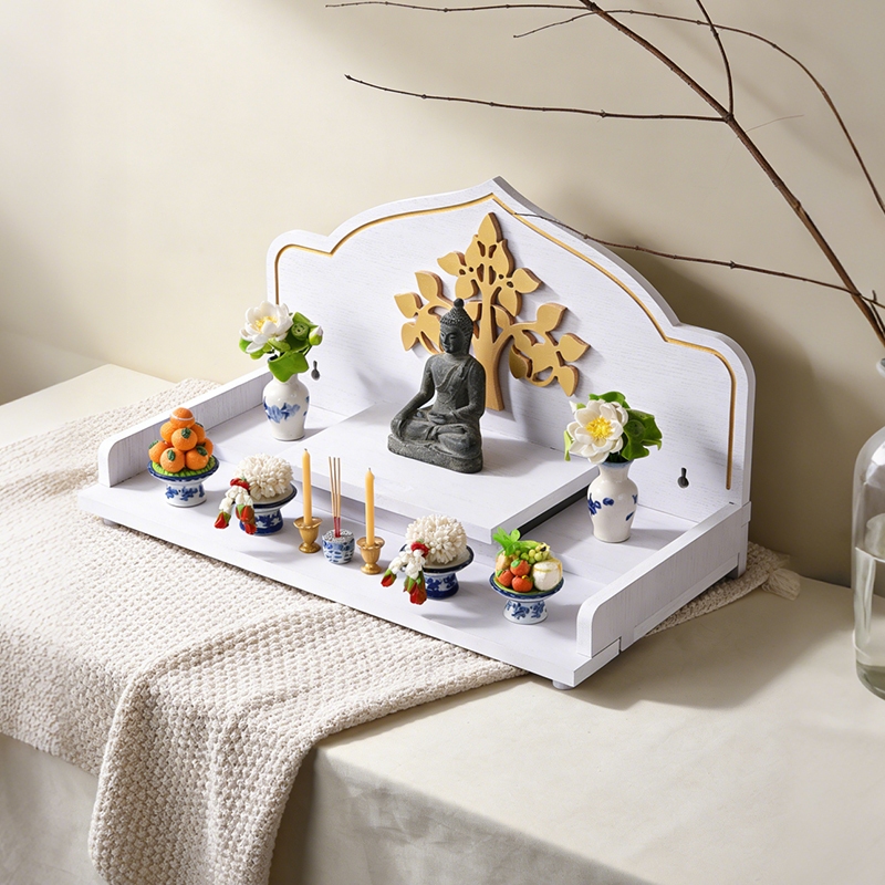 URBANNEST หิ้งพระ หิ้งพระพิฆเนศ ลวดลายต้นโพธิ์สีทอง ขอบสีทอง เรียบหรู ทนทานและแข็งแกร่ง เครื่องประดับตั้งโต๊ะ