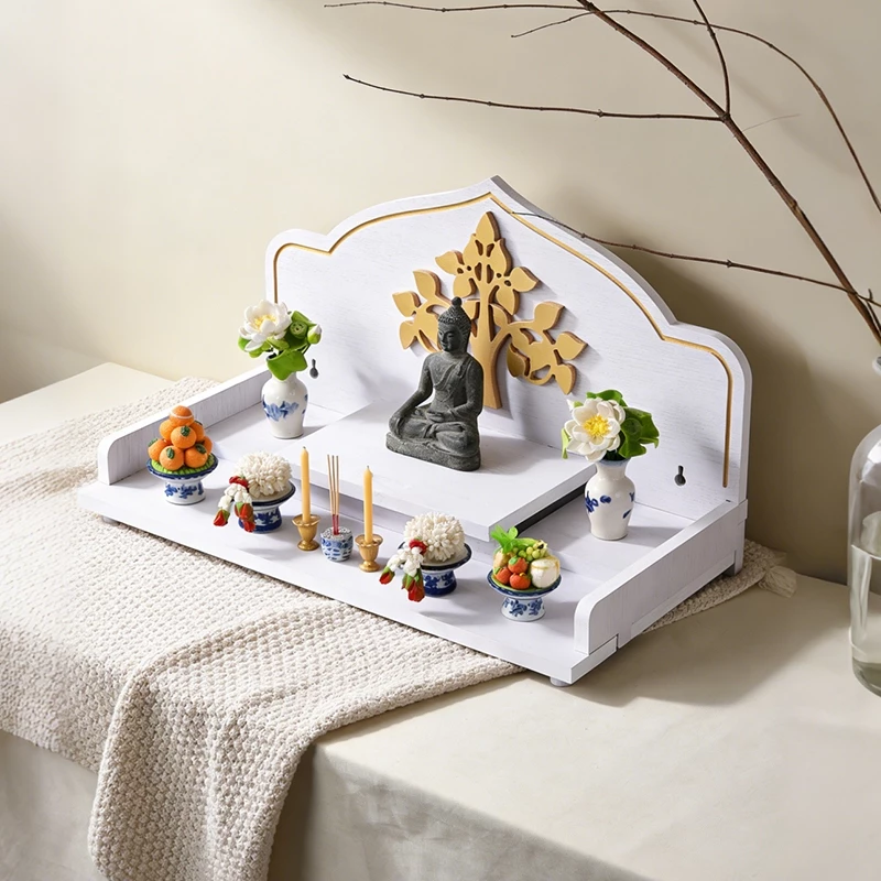 URBANNEST หิ้งพระ หิ้งพระพิฆเนศ ลวดลายต้นโพธิ์สีทอง ขอบสีทอง เรียบหรู ทนทานและแข็งแกร่ง เครื่องประดับตั้งโต๊ะ
