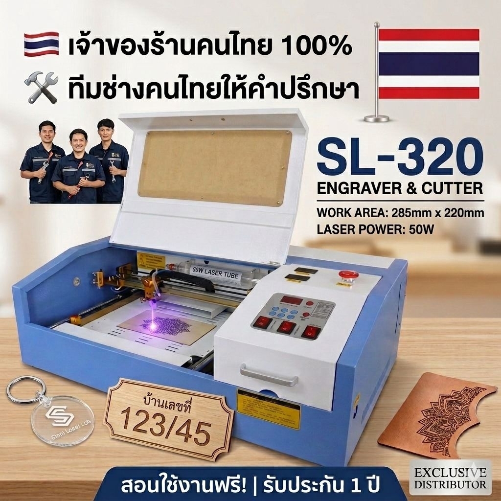 เครื่องตัด แกะสลักเลเซอร์ co2 k40 ทำตรายาง เลี่ยมพระ