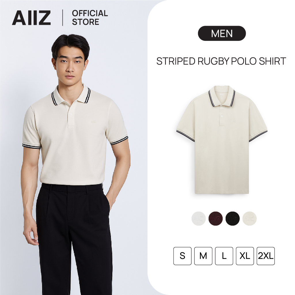 AIIZ (เอ ทู แซด) - AIIZ เสื้อโปโลผู้ชายคอวีทอริ้วปลายปก AIIZ Men’s Tipping Open Collar Polo Shirt