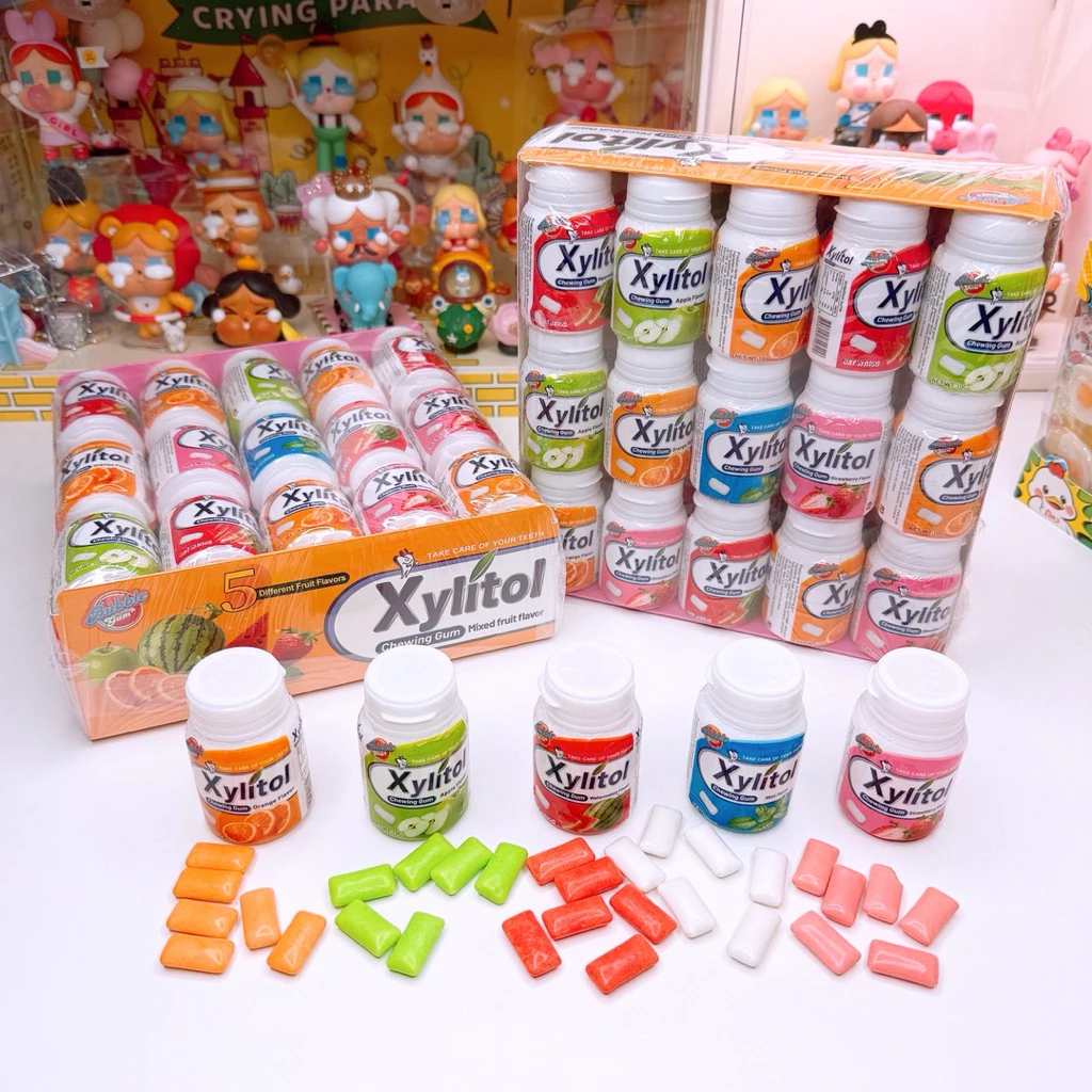 หมากฝรั่งผลไม้แบบกระปุก ไซลิทอล มี 5 รสชาติ (1 กล่อง 30 ชิ้น)