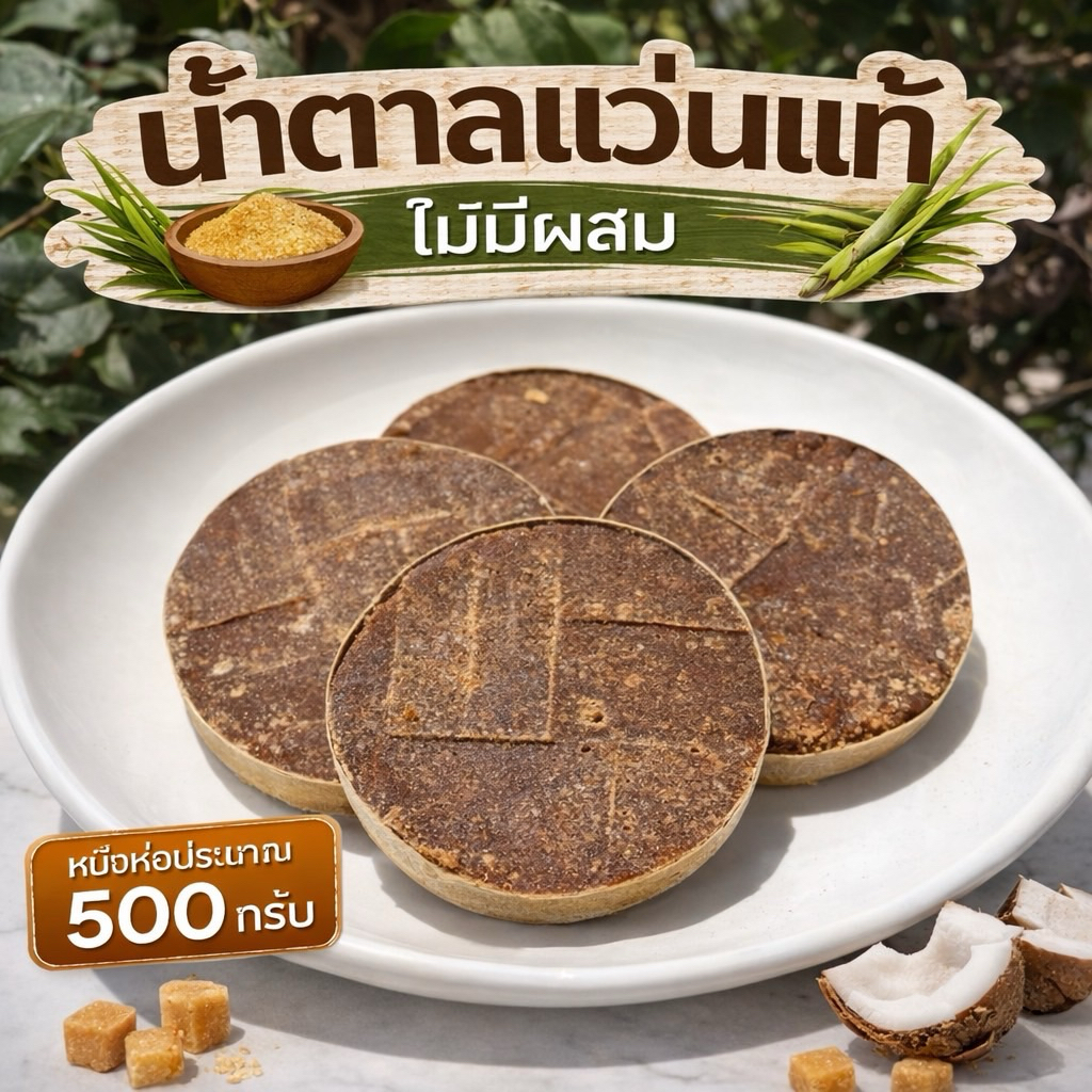 น้ำตาลแว่น น้ำตาลโตนดแท้ ไม่ผสมน้ำตาลทราย (แว่นใหญ่ ขนาด 500กรัม)