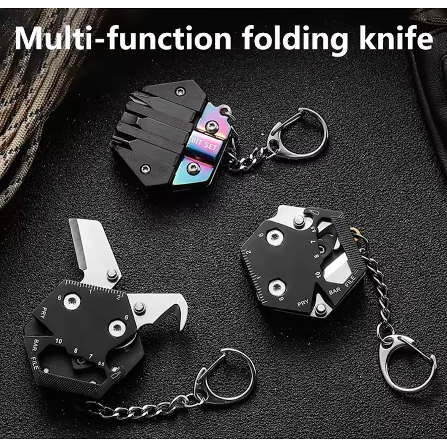 เครื่องมือพวงกุญแจหกเหลี่ยม 6-in-1 | เหรียญ EDC ฉุกเฉินพับได้ | ไขควงขนาดเล็ก/ที่เปิดขวด/เครื่องตัด