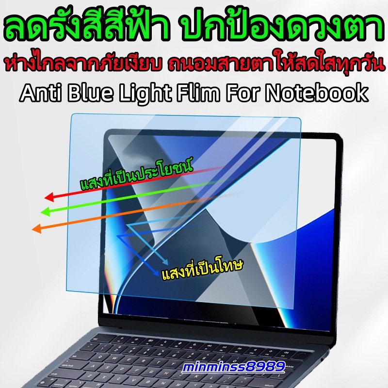 Anti Blue Light Flim For Notebook อัตราส่วนภาพ(16:9/16:10)14"-14.5"-15.3"15.6"-16"กันแสงสะท้อน กันแสงสีฟ้า กันแสงแลเชอร์