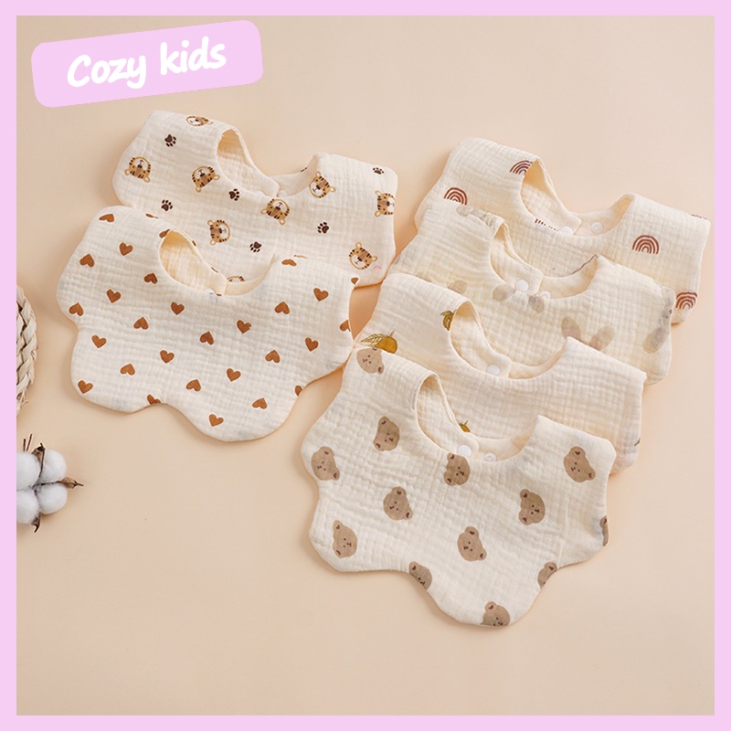 (พร้อมส่ง) ผ้ากันเปื้อน ผ้าซับน้ำลายเด็ก กันเปื้อน คอบัว ผ้าฝ้ายทอ 6 ชั้น กันน้ํา