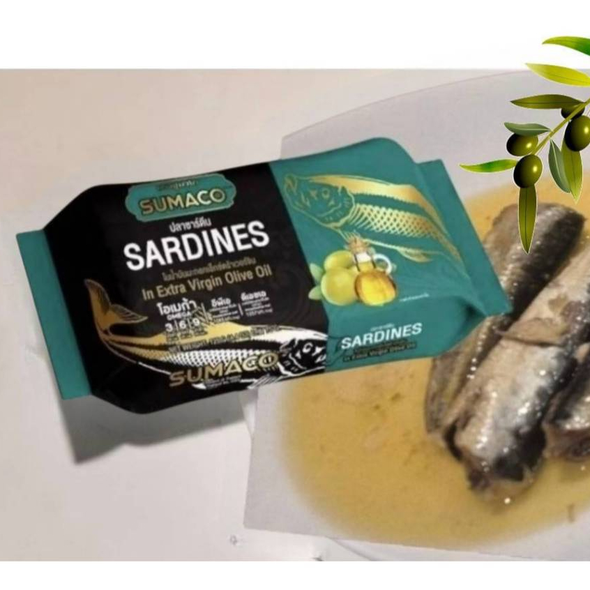 SUMACO ปลาซาร์ดีนในน้ำมันมะกอก เกรดพรีเมียม 125g | ปลาซาร์ดีนเนื้อแน่น เนื้อเเน่นจากญี่ปุ่นมีคอลลาเจนคุณภาพดี