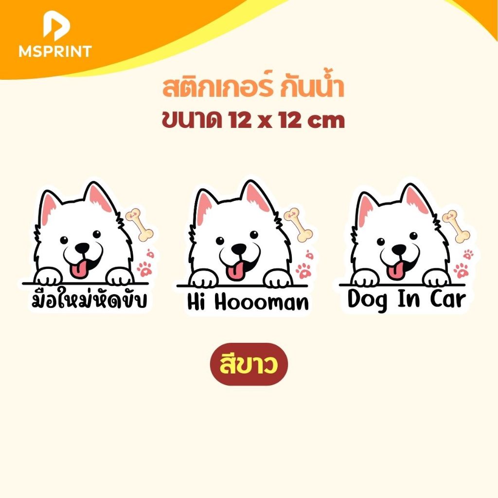 สติกเกอร์หมา มือใหม่หัดขับ  Hi Human มีหมาในรถ Dog in car หมาซามอยด์ หมาไซบีเรียยน สติกเกอร์ติดรถ