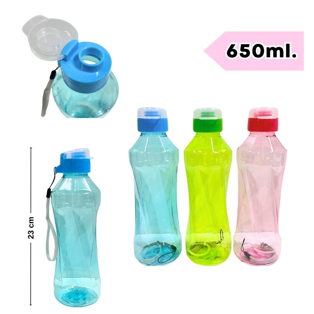 [ขายยกโหล12ขวด] ขวดน้ำ BPA FREE พร้อมหลอดเกลียว ขนาด550มล. มีสายคล้องให้ คละสี สีสวยหวาน