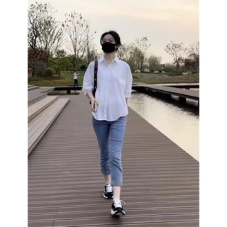 *พร้อมส่ง*เชิ้ตแขนสั้นหลวมสบายๆ คอปก เชิ้ตผู้หญิง เสื้อมินิมอล โอเวอร์ไซส์ ใส่ทำงาน รุ่นยอดฮิต#F069