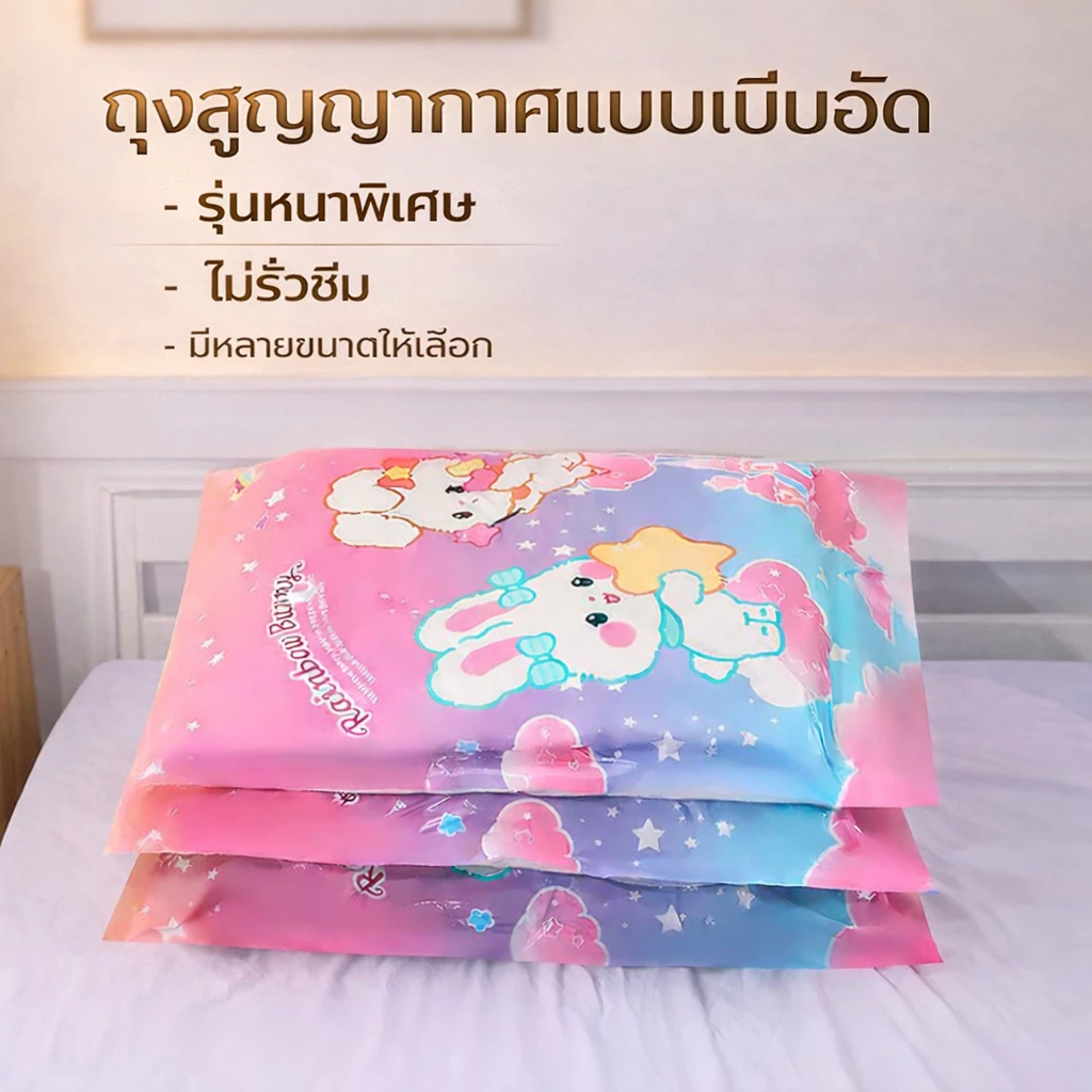 ถุงสูญญากาศเก็บผ้านวม ถุงบีบอัดสูญญากาศ สำหรับเสื้อผ้า ผ้าห่ม ขนาดใหญ่ 50x70 60x80 80x100 ซม. วัสดุ PA+PE รุ่นหนาพิเศษ ก thumbnail 4