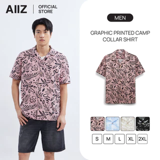 AIIZ เสื้อเชิ้ตผู้ชายแขนสั้นปกฮาวายพิมพ์ลาย AIIZ Men's Graphic Printed Camp Collar Shirt