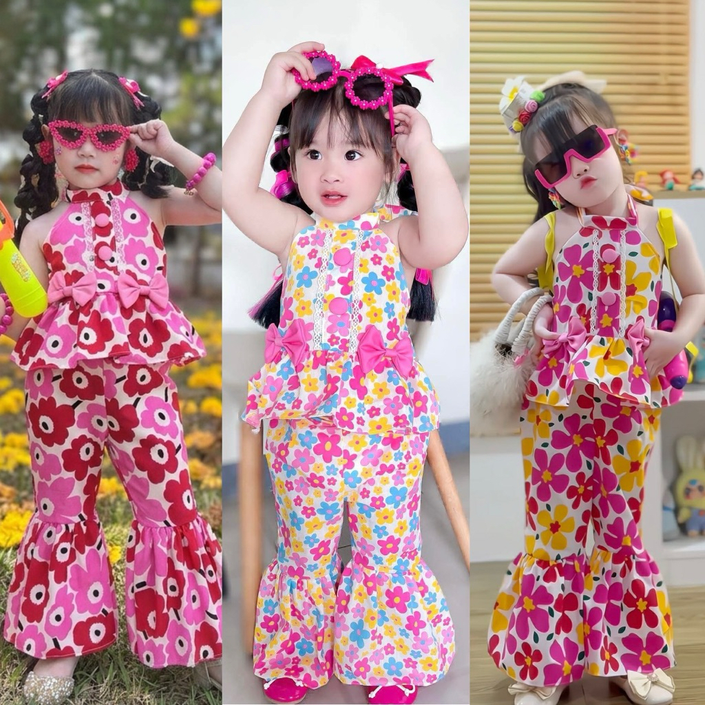 ชุดสงกรานต์เด็กผู้หญิง 1-5ปี ชุดทองกวาวลายดอกเด็กผู้หญิง  💐ใส่เต้น💦