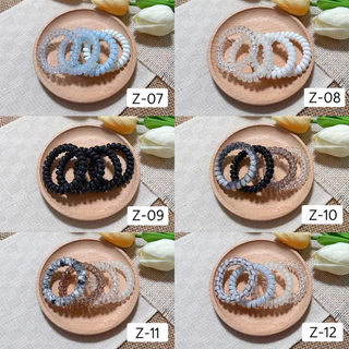 [5.5cm] ยางมัดผมสปริง ยางรัดผมสายโทรศัพท์ ราคาต่อ1เซต(1เซตได้4ชิ้นตามภาพ)