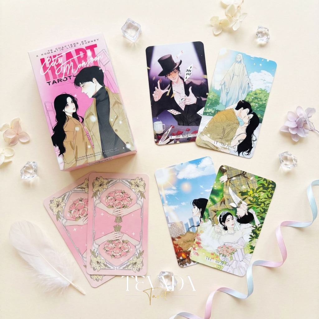 ไพ่ยิปซี ไพ่ทาโรต์ ไพ่ทาโร่ Heart City Monsoon Tarot ดูดวงความรัก ขอบชมพูโฮโลแกรม ภาพสวยสไตล์มันฮวา ของแท้ พร้อมส่ง