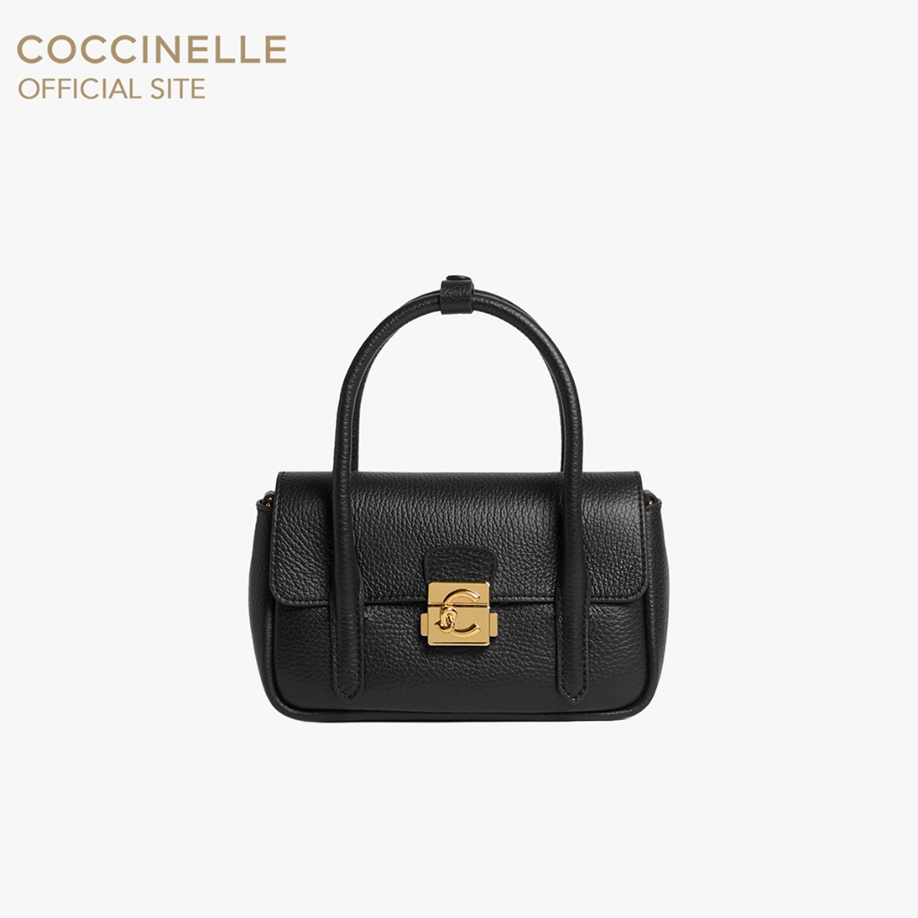 COCCINELLE กระเป๋าถือมินิผู้หญิง รุ่น C-ME LOCK MINI HANDBAG POCHETTE 580101 สี NOIR ราคา ถูกที่สุด ดีลบีเคเค