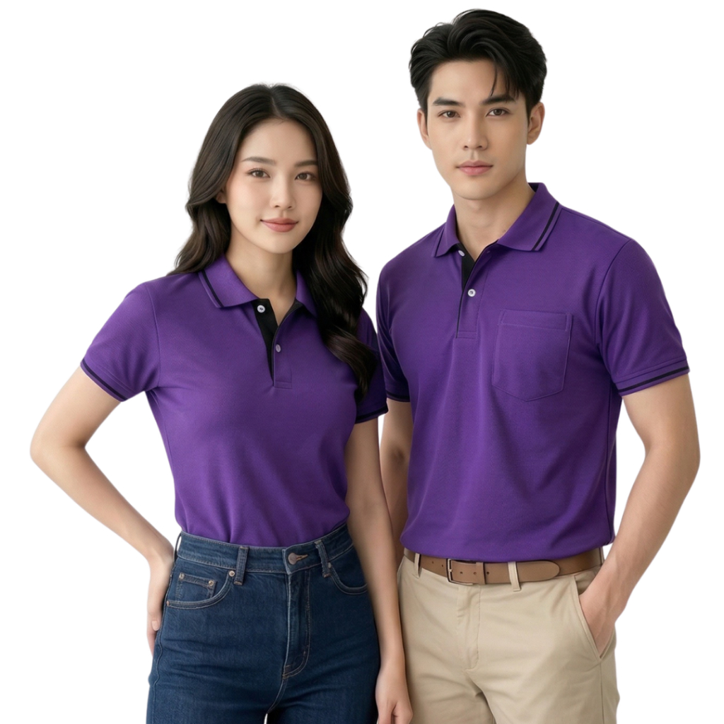 เสื้อโปโลสีม่วงเข้ม ปกริ้วดำ polopeak