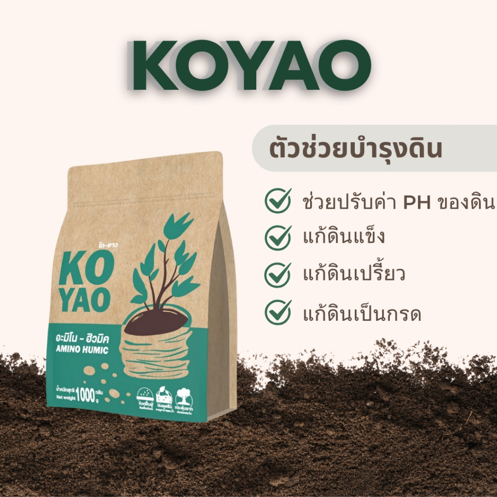 KOYAO อะมิโน ฮิวมิค ปุ๋ยพืชทุกชนิด บำรุงดิน เร่งราก โตไว ใบเขียว ใช้กับผัก ไม้ดอก ไม้ผล บอนสี ผักสวน