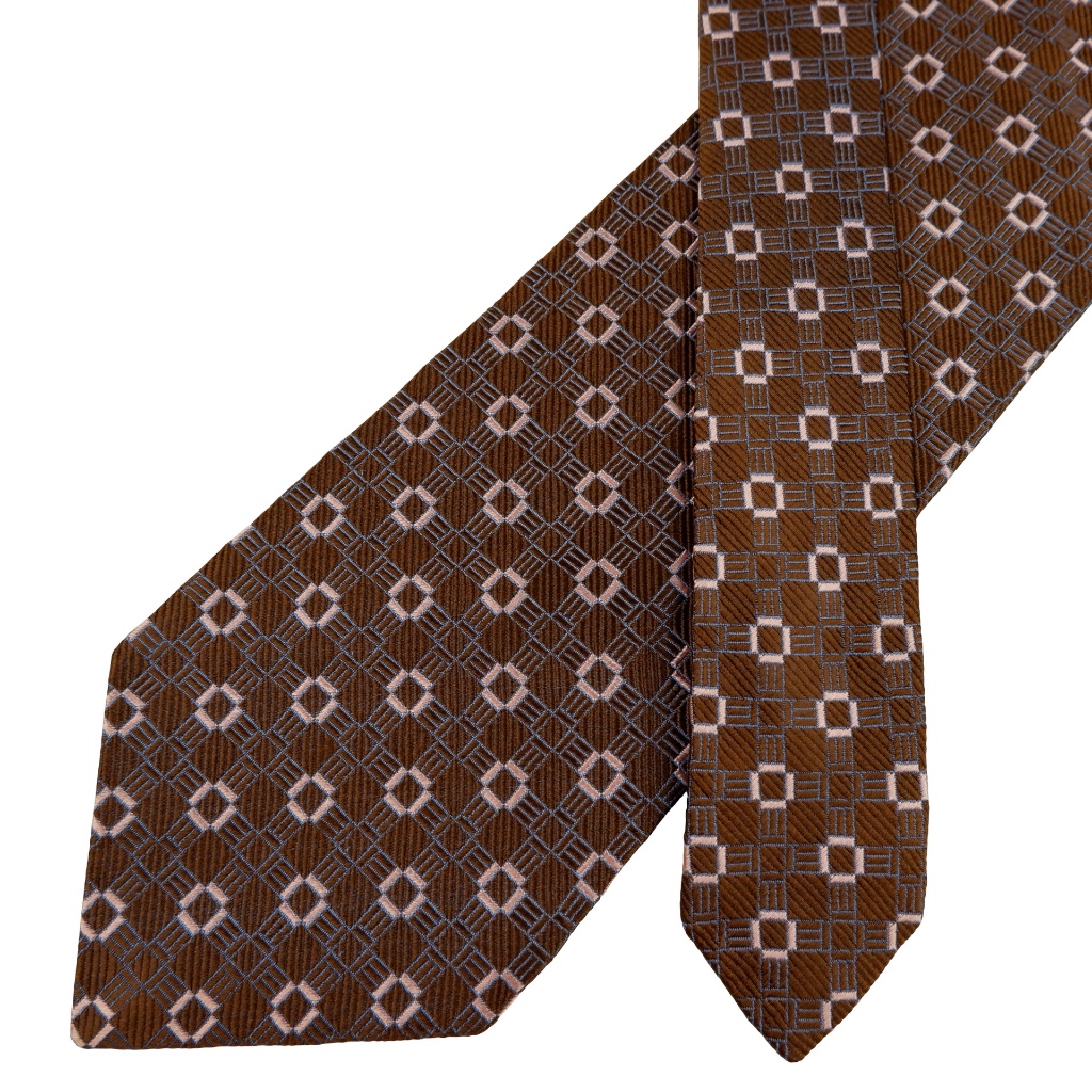เนคไท Ermenegildo Zegna Silk Brown Geometric Italy เนคไทแบรนด์เนม ของแท้