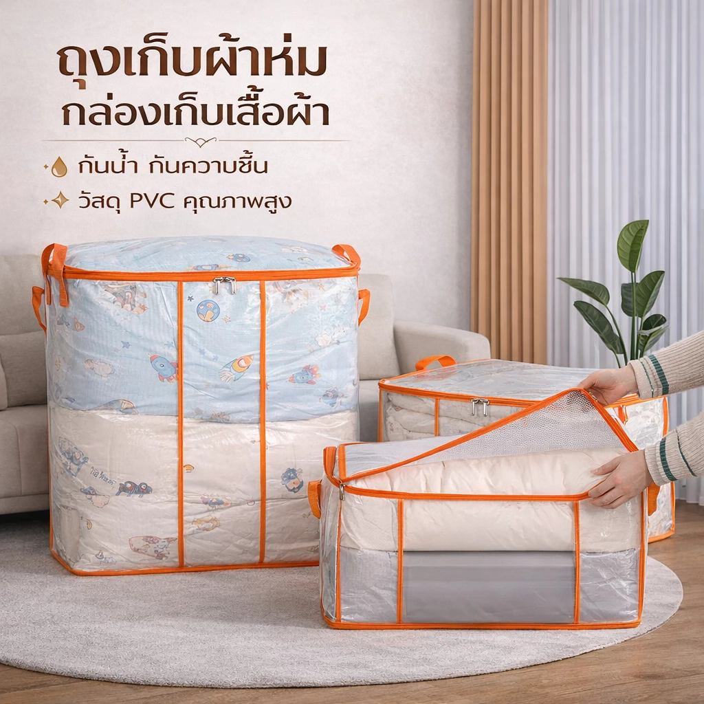 ถุงเก็บของขนาดใหญ่ PVC ตาข่าย ถุงเก็บผ้านวม เสื้อผ้า กล่องเก็บของพับได้ มีหน้าต่างใส กันน้ำ กันชื้น รุ่นหนาพิเศษ thumbnail 6