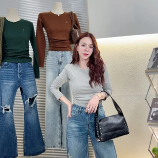 165-166 รุ่นDZ Softline (ดี-ซี่ ซอฟต์ไลน์) เสื้อยืดแขนยาวคอกลมจั๊มข้าง แต่งอะไหล่DZ ผ้าCotton supersofe