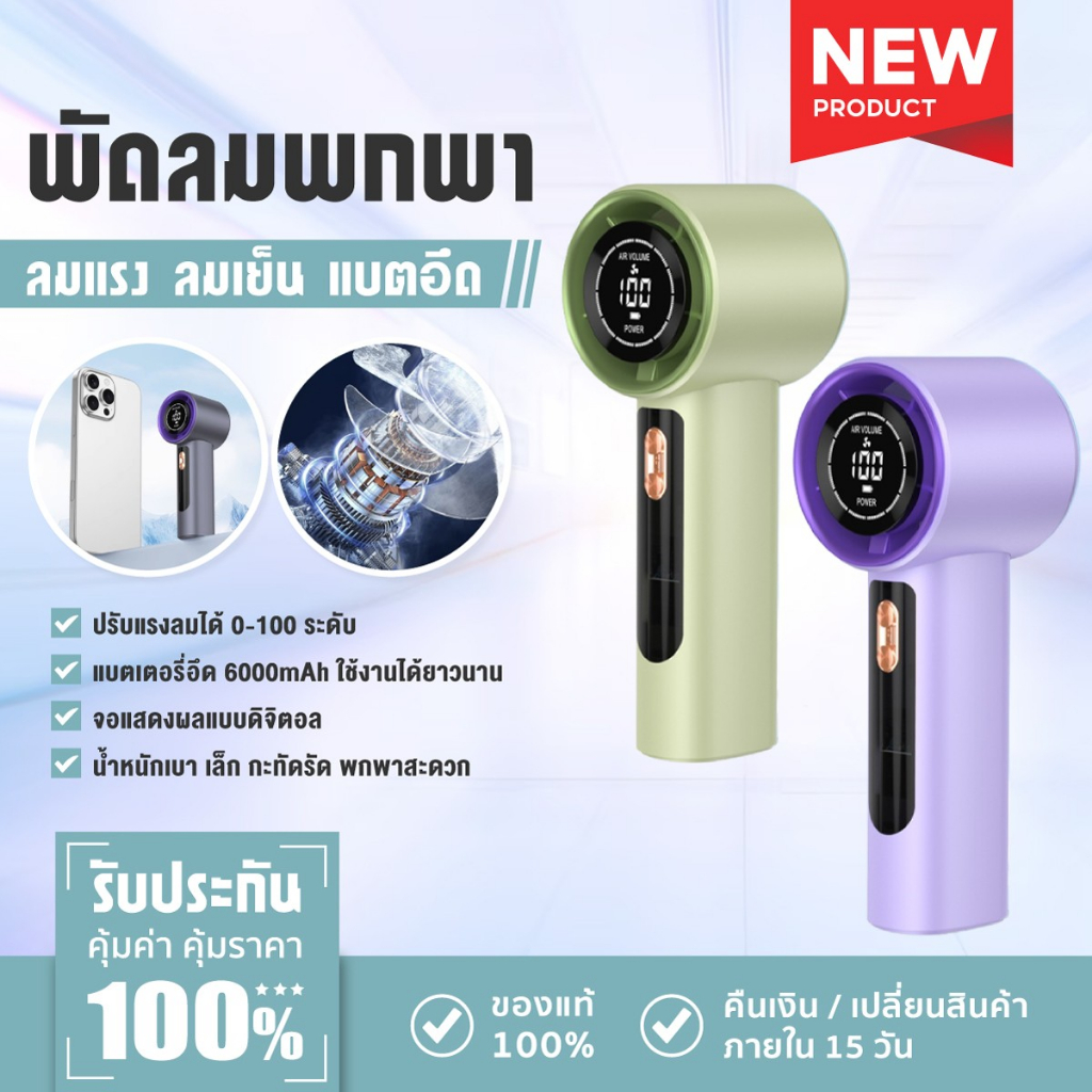 Youpin พัดลมพกพา ชาร์จแบตได้ ลมแรง 100 ระดับ ความเร็ว ปรับได้ เงียบมาก พัดลมมือถือ USB พกพาง่าย
