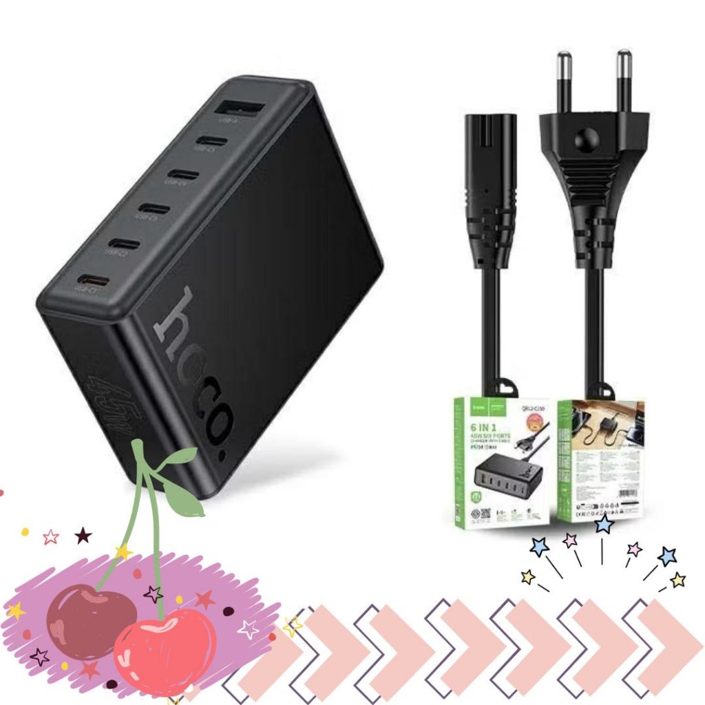 พร้อมส่งจากไทย Hoco QR12-C150 USB/Type-C 6in1 TYPE-C 5 ช่อง + USB 1 ช่อง ชาร์จเร็ว กำลังไฟรวม สูงสุด 45W