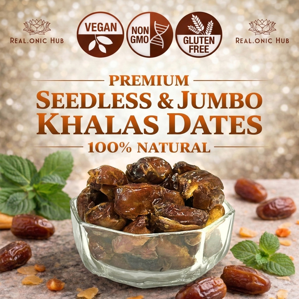 พรีเมี่ยม จัมโบ้ อินทผาลัม คาลาส ไร้เมล็ด Premium Seedless Khalas Dates No Added Sugar Keto Natural