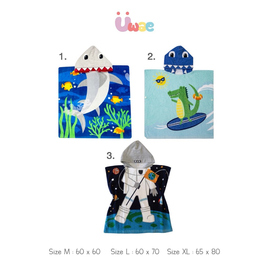 Uwae ผ้าขนหนู ผ้าเช็ดตัวเด็กผู้ชาย พร้อมหมวกคลุมศรีษะ  ลายสุดเท่ มี  Size M/L/XL