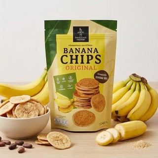 ฺThe Chocolate Factory : กล้วยน้ำว้าอบกรอบ Banana Chips แครกเกอร์แผ่นบางกลม อบกรอบ รสช็อกโกแลตและออริจินอล