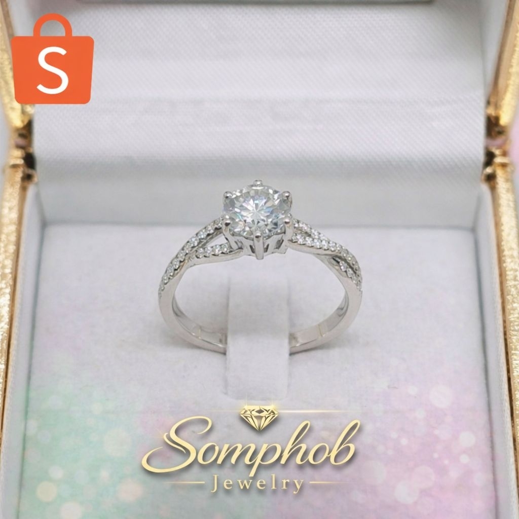 round-cut solitaire twisted infinity-style band Ring​ Silver 925 Moissanite​1 ct