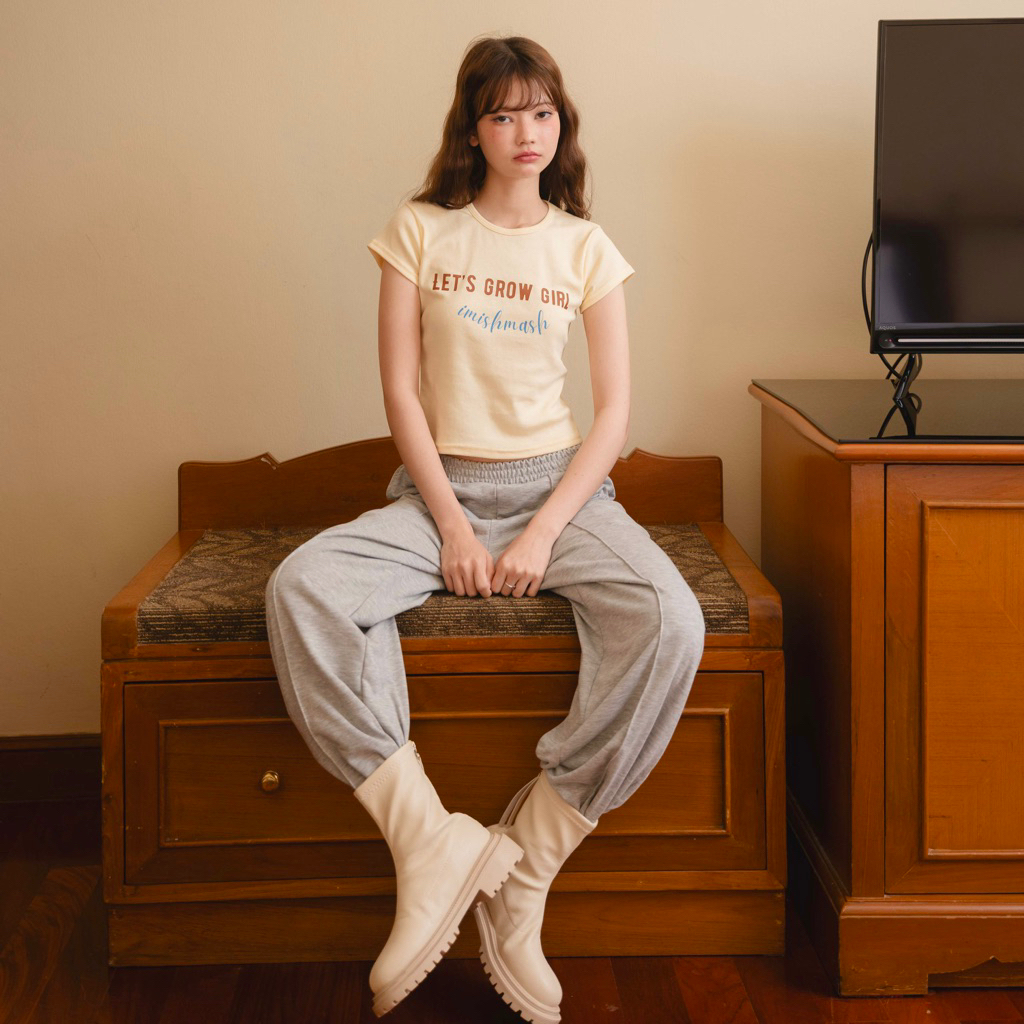 imishmash-Let’s grow girl (butter/white)เสื้อยืดครอปผู้หญิง