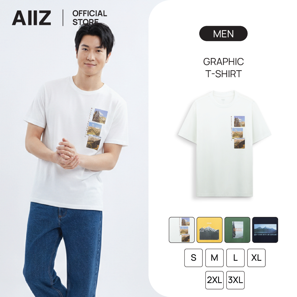 AIIZ เสื้อยืดคอกลมผู้ชาย ลายกราฟิก AIIZ Men's Graphic T-Shirt