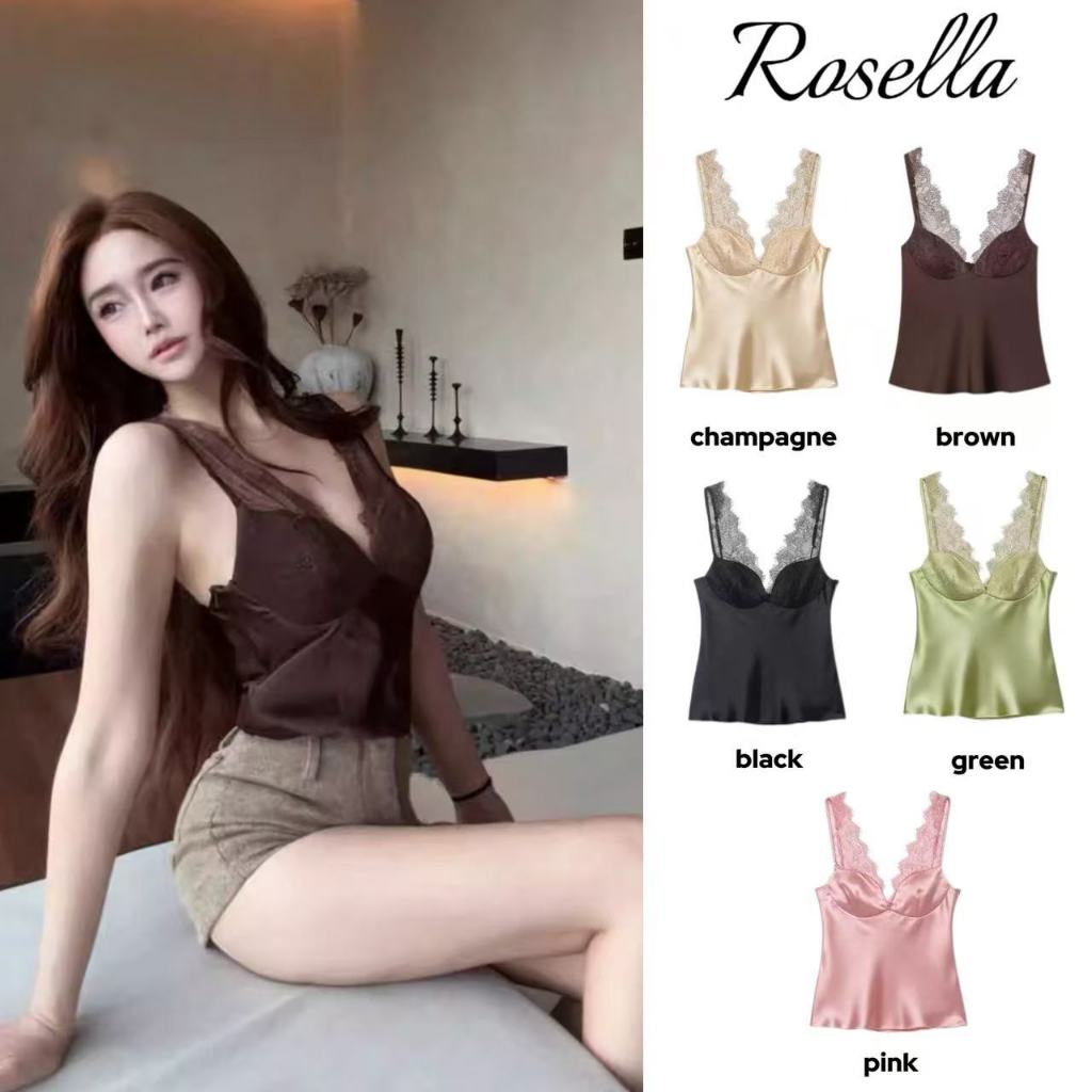 Rosella【สินค้าใหม่👗】เสื้อกั๊กผ้าลูกไม้คอวีแบบต่อผ้าสำหรับผู้หญิง รุ่นใหม่ล่าสุดสำหรับฤดูร้อน