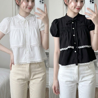 🌟Mamildya.shop🌟 เสื้อแขนระบายอขนตุ๊กตา/ T1-5/TOT-สูง⚫