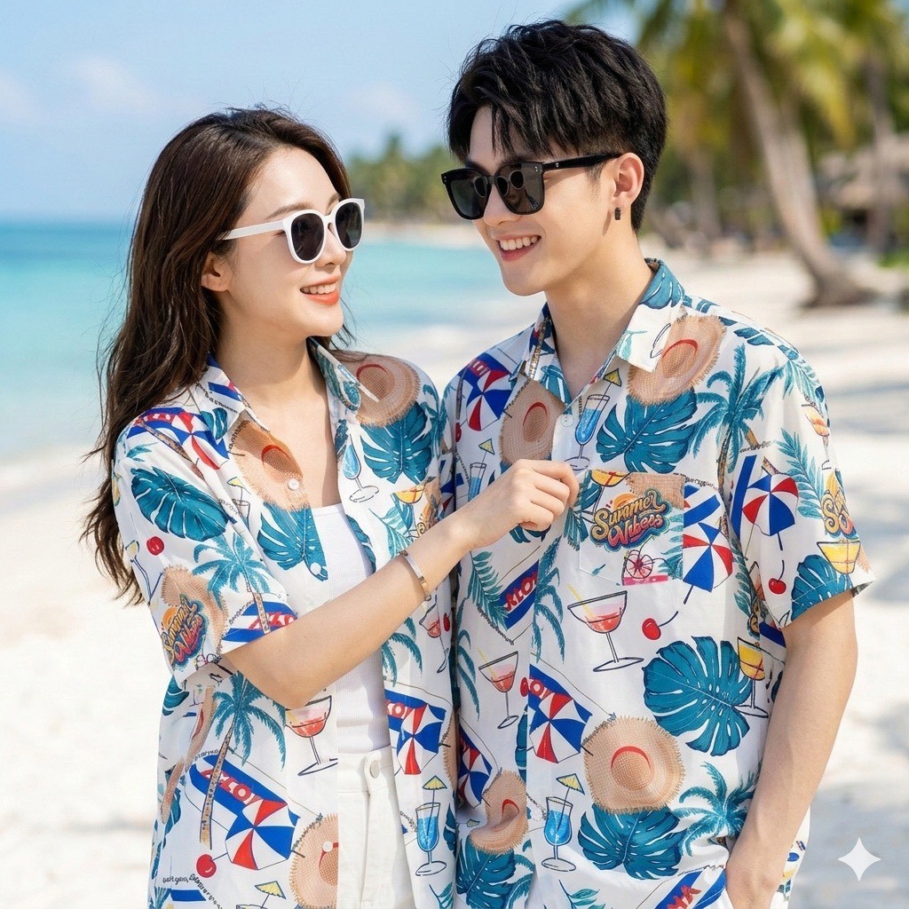 PINK3131 เสื้อฮาวายลายดอก ทรงวัยรุ่น หญิงชายใส่ได้ มีไซส์38-56นิ้ว ผ้าโพลีพรีเมี่ยม งานปัาย ลายคมชัด **1ตัว**