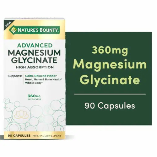 Nature’s Bounty Advanced Magnesium Glycinate Supplement, 360mg, 90 Count แมกนีเซียมไกลสิเนต