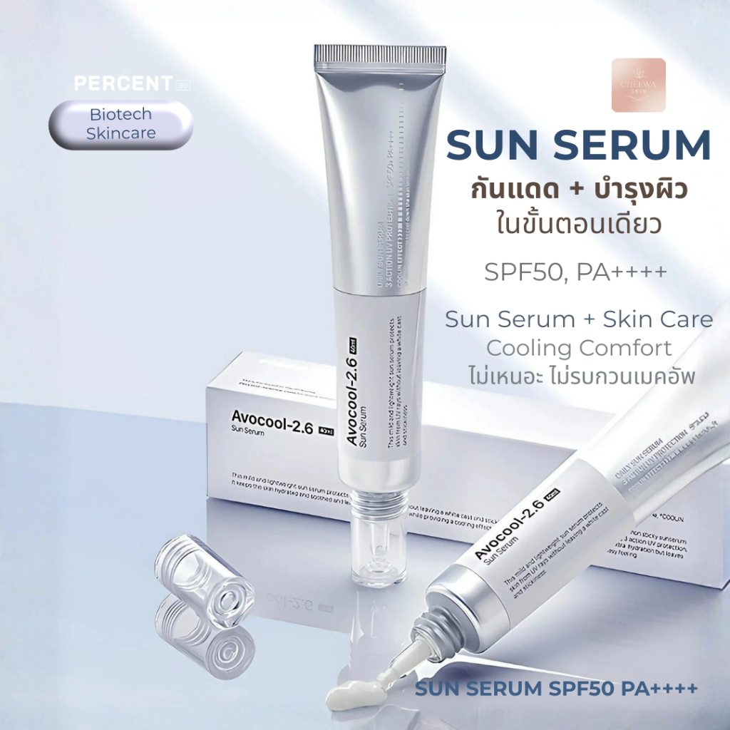 Percent Science Avocool serum40 mL เซรั่มกันแดด SPF50 PA++++ปกป้องผิวพร้อมบำรุง เย็นสบาย ไม่เหนอะ