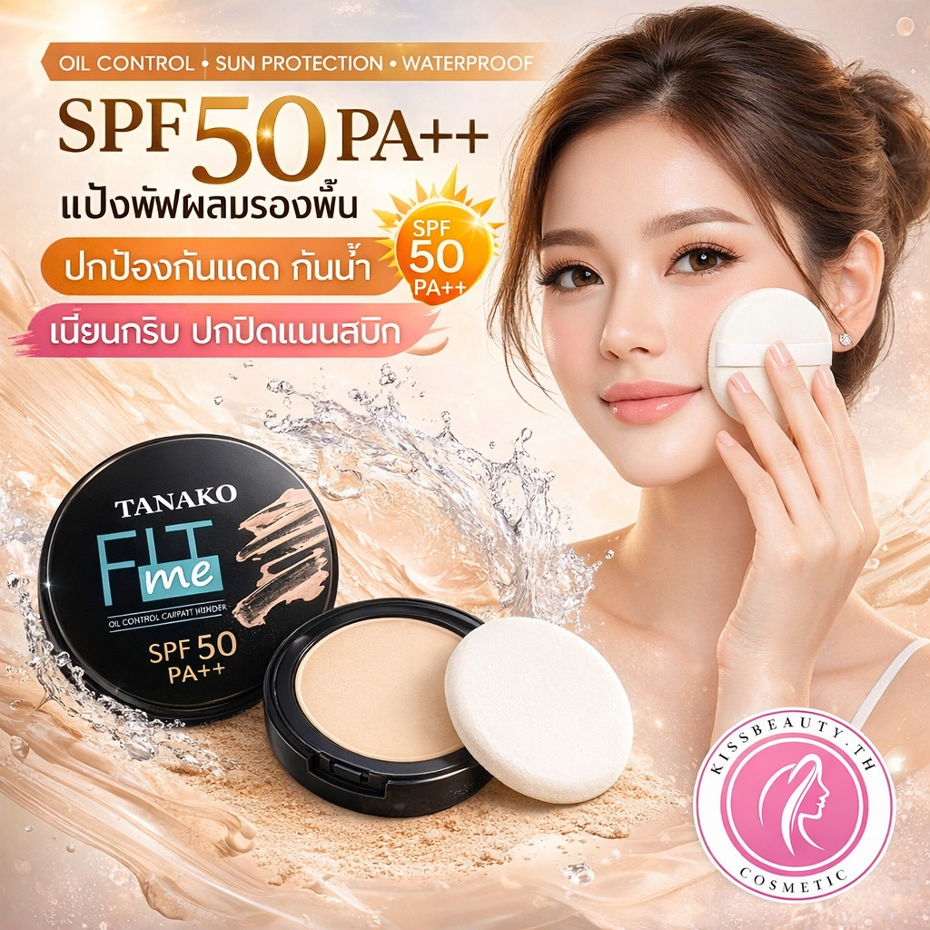 TANAKO Fit Me แป้งพัฟ ช่วยคุมมัน กันน้ำ  ปกป้องกันแดด กันน้ำ ช่วยปกปิด เนื้อเนียนบางเบา