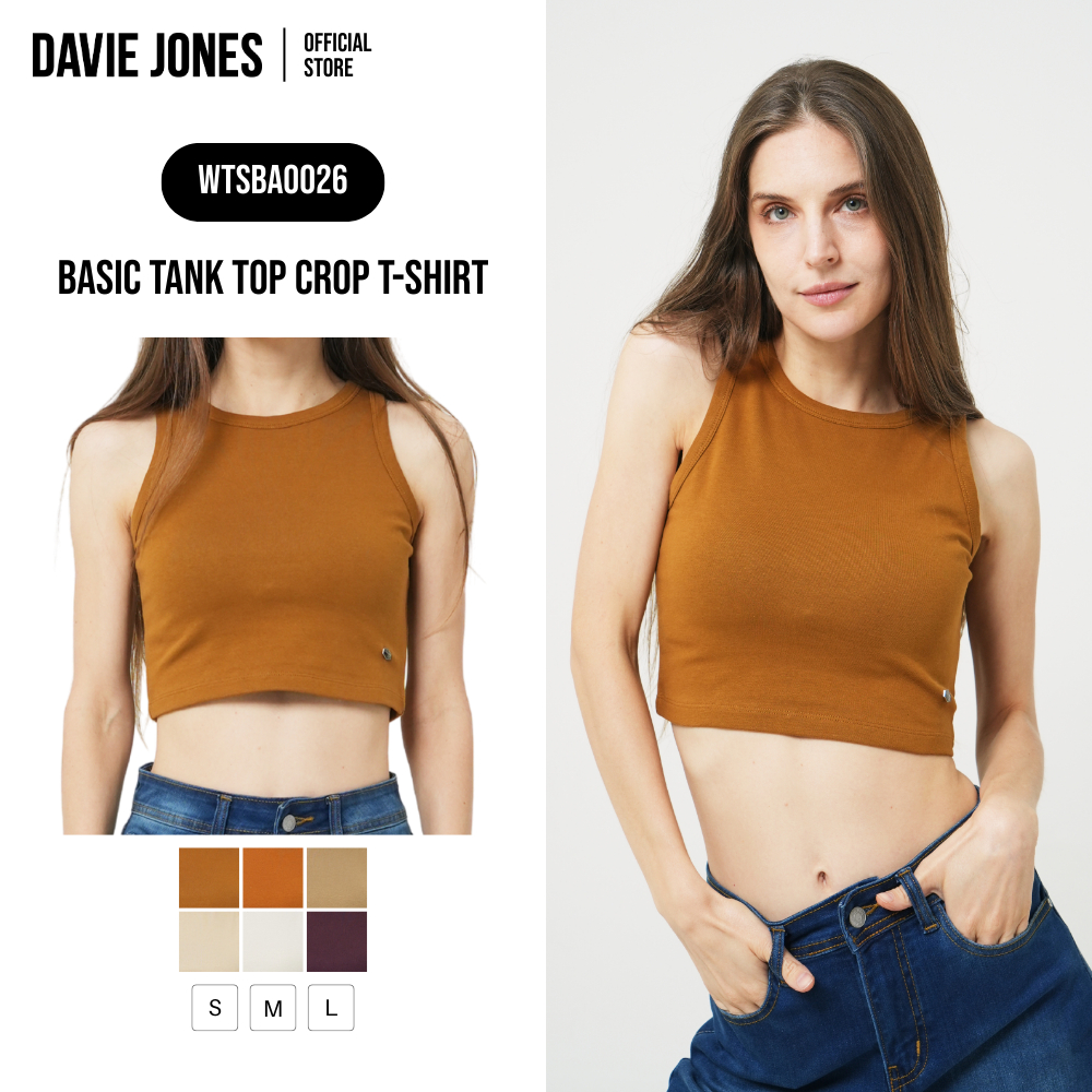 DAVIE JONES WOMEN [BE FEARLESS] เสื้อยืดผู้หญิง Tank Top Crop T-Shirt สีน้ำตาล น้ำตาลทอง กากี กากีอ่อน ครีม ม่วง BA0026