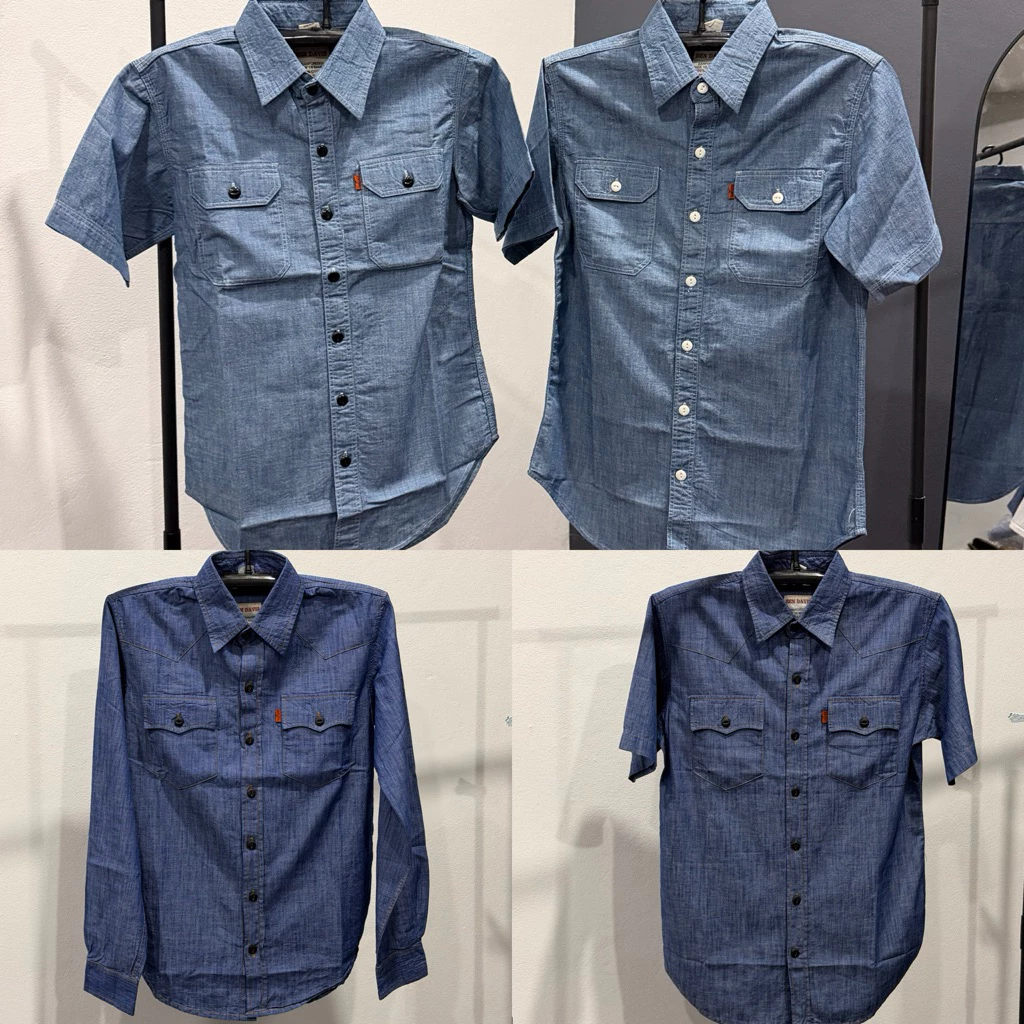 เสื้อแชมเบ้ป้ายส้มกระดุมดำ เสื้อแชมเบ้ เสื้อเชิ้ตป้ายส้ม