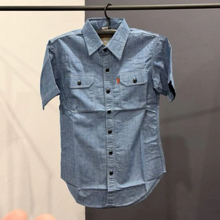 เสื้อแชมเบ้ป้ายส้มกระดุมดำ เสื้อแชมเบ้ เสื้อเชิ้ตป้ายส้ม