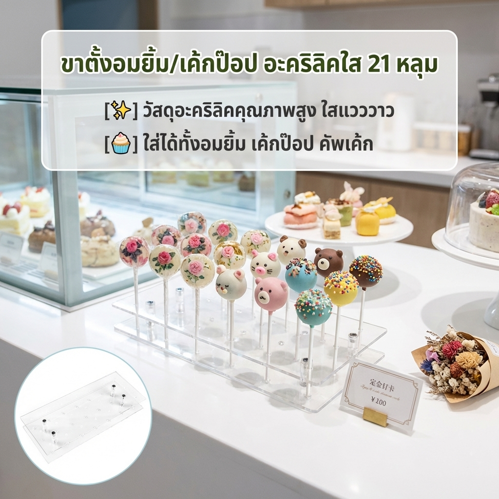 🎈 【ส่งด่วน】ขาตั้งอมยิ้ม/เค้กป๊อป อะคริลิคใส 21 หลุม แข็งแรง ถอดได้ ใช้แต่งงาน วันเกิด จัดเลี้ยง