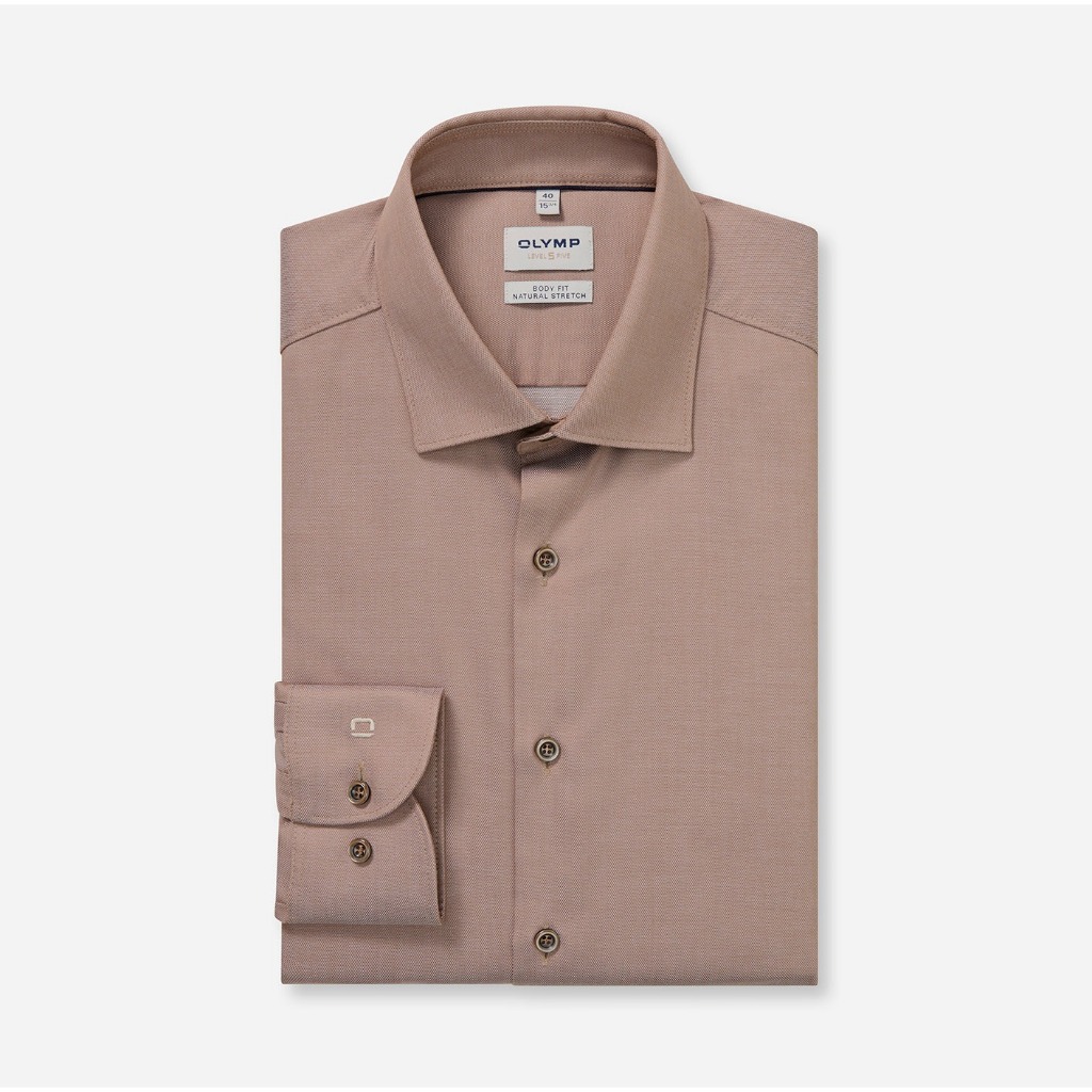 OLYMP LEVEL FIVE SHIRT เสื้อเชิ้ตผู้ชายแขนยาว ทรงพอดีตัว  Body fit  สีน้ำตาล SPRI26