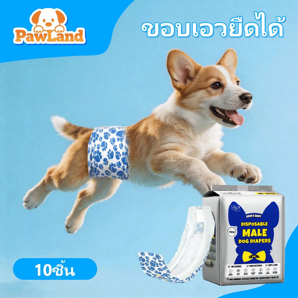 Dono'S Diary โอบิ ผ้าอ้อมสำหรับสุนัขเพศผู้ ใช้แล้วทิ้ง ลายสองสี กันเปื้อน แพ็ค 10 ชิ้น XS/S/M/L ผ้าอ้อม