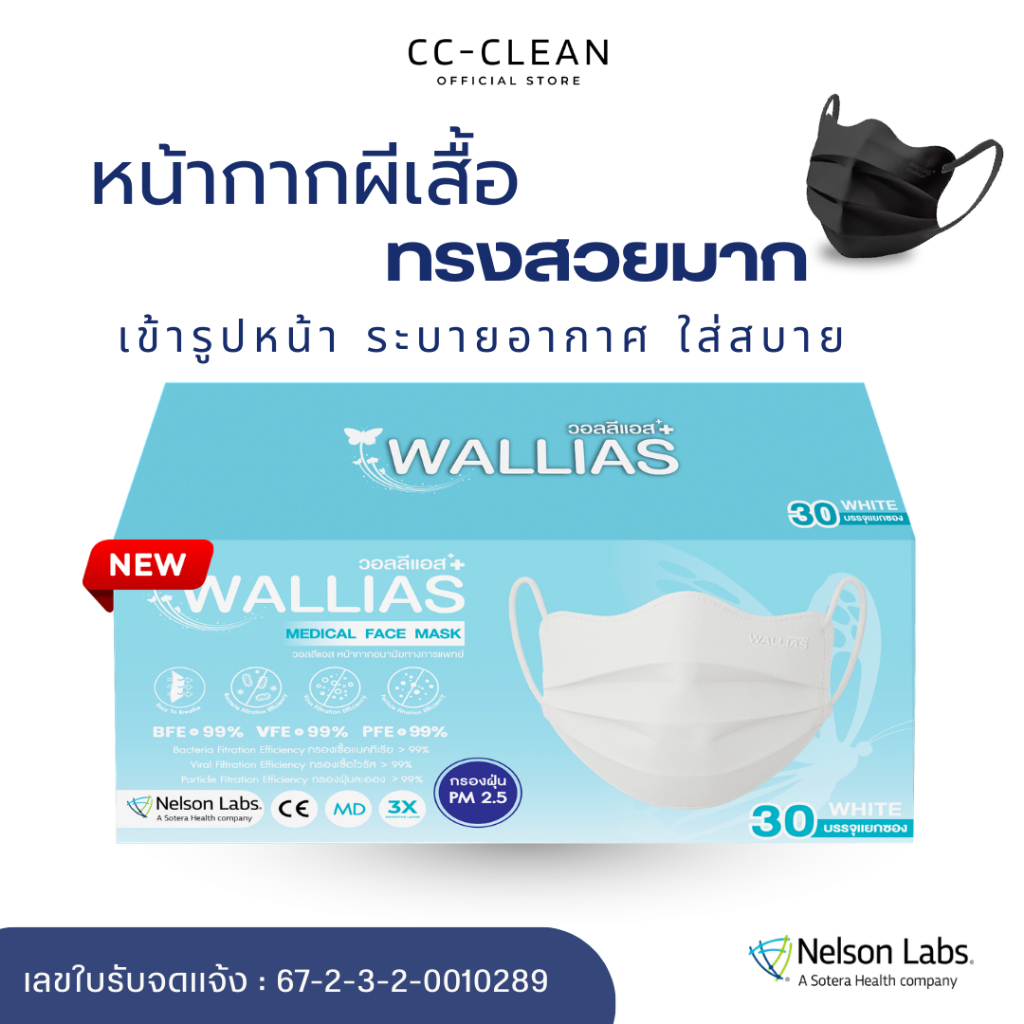 หน้ากากอนามัยทางการแพทย์ Butterfly Medical  Mask  หนา 3 ชั้น มาตรฐาน BFE/VFE/PFE>99% กรองเชื้อ VIRUS และ Bacterial