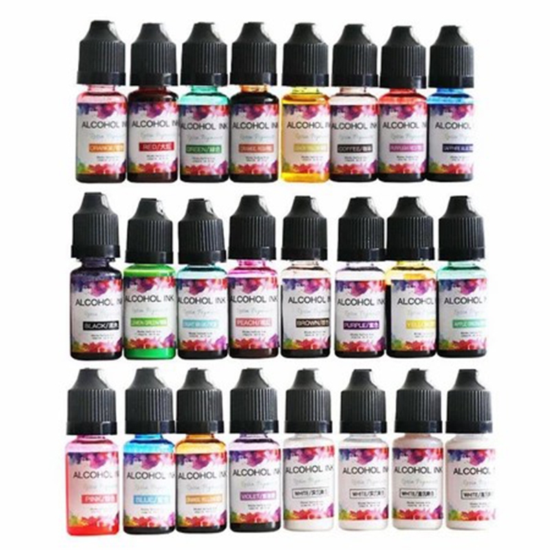 Boom✿24Color 10ML Alcohol Ink Diffusion Resin Pigment Kit Liquid Colorant Dye Art DIY